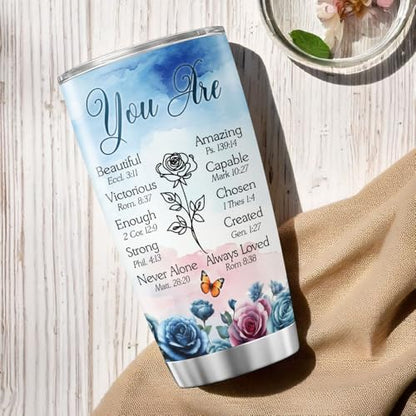 Christian Bible Verse Tumbler for Women, Inspirational Floral Faith Quote Cup, 20oz Stainless Steel Insulated Travel Mug with Scripture, Religious Gift for Mom, Sister, Friend - color: Bible Verse L7