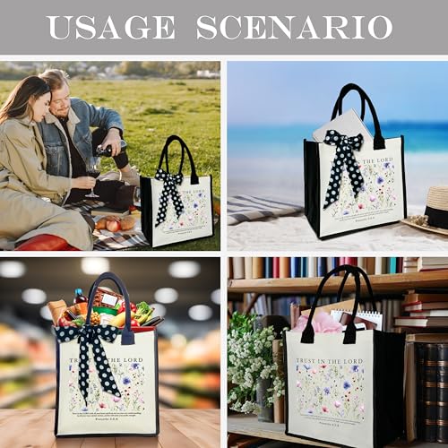 Christian Shoulder Beach Bag - Bible Verse Wildflower Canvas Tote Bag Gifts - color: Trust in the Lord