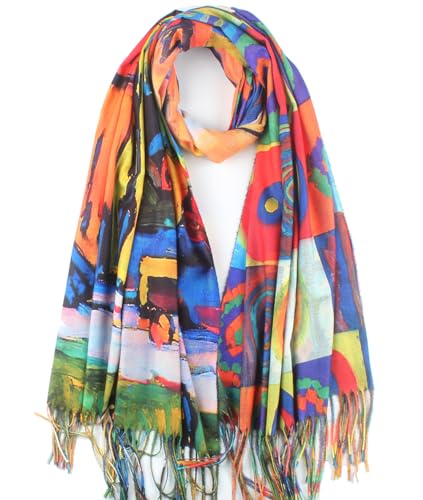 Umjetnost Soft Cashmere Feel Scarf For Women Winter Warm Scarves Large Shawl Wrap Monet Van Gogh Art Print - color: R05 Blue&yellow