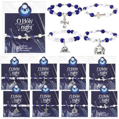 Quelay 20 Set Christmas Nativity Christian Gift Cross Scene Beaded Bracelet