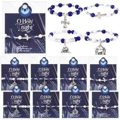 Quelay 20 Set Christmas Nativity Christian Gift Cross Scene Beaded Bracelet