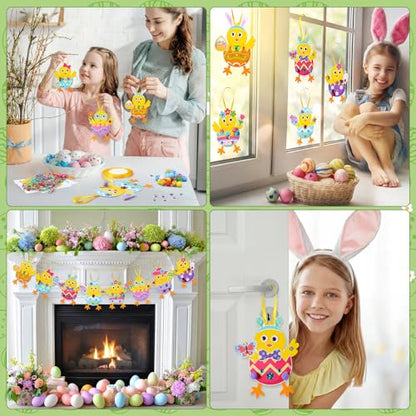 Funrous 48 Sets Crafts Kit Paper Crafts DIY Make Your Own Hanging Ornaments with Pompoms Diamond Stickers for Holiday Classroom Activities Party Favors, Easter Chick - style: Easter Chick
