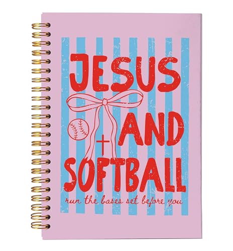 VNWEK Jesus and Softball Christian Spiral Notebook Journal 5.5x8.3 Inch, Softball Mom Player Coach Gifts Journal, Coquette Pink Bow Religious Lined Hardcover Spiral Notebook - color: 51-XZ-bible-notebook