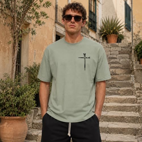 Christian Jesus Cross Shirts for Men Jesus Saved My Life T-Shirt God Tee - color: Green, size: Small