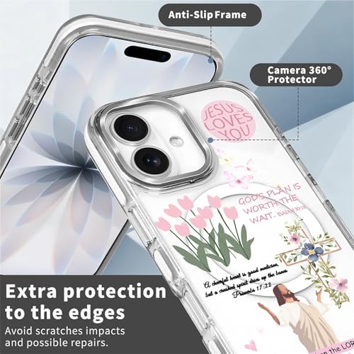 for iPhone 17 Case [Compatible with Magsafe],Girls Women Clear Magnetic Case Silicone Shockproof Protective Cover with Pattern Bible Jesus Flowers - color: Bible Jesus Flowers, size: iPhone 17