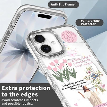 for iPhone 17 Case [Compatible with Magsafe],Girls Women Clear Magnetic Case Silicone Shockproof Protective Cover with Pattern Bible Jesus Flowers - color: Bible Jesus Flowers, size: iPhone 17