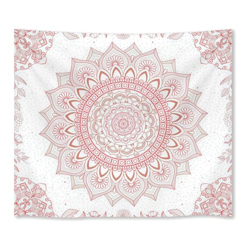 WIUHIO White and Pink Boho Flower Tapestry Mandala Cute Floral Wall Hanging Vintage Hippie Aesthetic Wall Art For Girly Room Bedroom Decor 50 x 60 inches - color: Pink, size: 60"L x 50"W