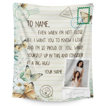 Mother's Day Personalized Photo Blanket, Custom Butterfly Blankets Gift - color: White