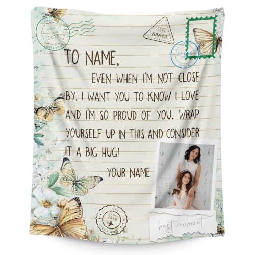 Mother's Day Personalized Photo Blanket, Custom Butterfly Blankets Gift - color: White