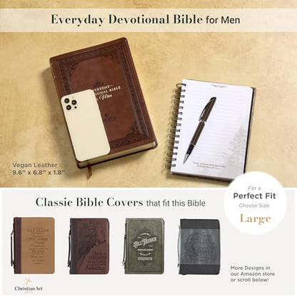NLT Holy Bible Everyday Devotional Bible for Men New Living Translation, Vegan Leather, Chestnut Brown Debossed, Flexible Daily Bible Reading Plan Options (NLT Mens Devo Editions)