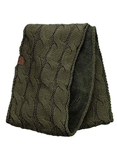 C.C Women's Winter Cable Knit Sherpa Lined Warm Infinity Pullover Scarf - color: Dark Olive