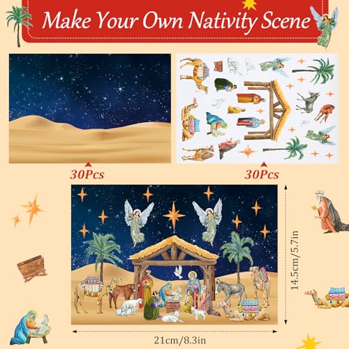 Yexiya 60 Sheets Christmas Nativity Stickers Make a Scene Kit,Classic - style: Classic