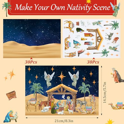 Yexiya 60 Sheets Christmas Nativity Stickers Make a Scene Kit,Classic - style: Classic