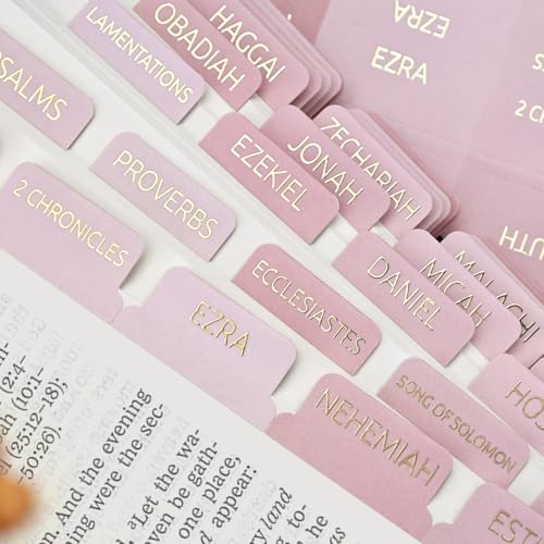 Laminated Bible Tabs for Women and Men, Gold Foil Embossed Lettering - style: Pink