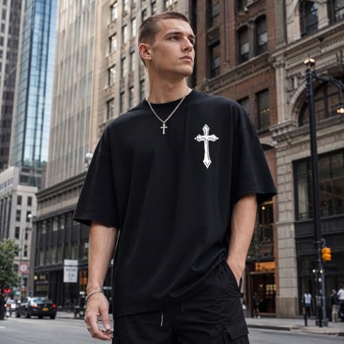 BINTEHGS Men's Christian Faith T-Shirts Inspirational Bible Verse Shirt Cross Oversized Tshirts for Men Jesus Graphic Tees - color: Black, size: XX-Large