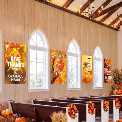 Hosuly 4 Pcs Church Banners for Sanctuary Wall Fall Harvest Banners with Scripture Bible Verses Banner Welcome Inspirational Religious Praise Hanging Signs for Church Decor (Classic Style,3 x 5 Feet) - size: 3 x 5 Feet, style: Classic Style