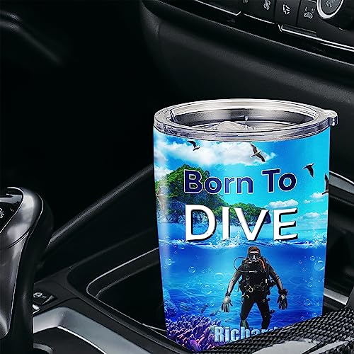 Dorris Personalized Scuba Diving Tumbler Customized Name With Lid 20 30oz Stainless Steel Insulated Coffee Mug Home Funny Travel Diver Tumblers Gifts For Men Women Husband Christian On Birthday - color: Diving