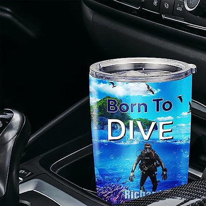 Dorris Personalized Scuba Diving Tumbler Customized Name With Lid 20 30oz Stainless Steel Insulated Coffee Mug Home Funny Travel Diver Tumblers Gifts For Men Women Husband Christian On Birthday - color: Diving