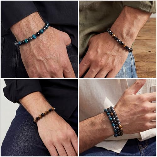 Kingdder 3 Pcs Cross Bracelet Tiger Eye Bracelet for Men 8mm Natural Stone Adjustable Christian Religious Birthday Jewelry - style: Classic