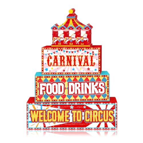 Britimes Tiered Tray Decor Set, 4 Pack, Wooden Table Sign, Carnival - style: Circus Carnival