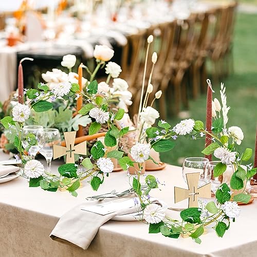Mototo 48 Pcs Standing Wooden Cross Baptism Centerpieces Decor 16 Wooden Cross with Base 16 Gold Metal Floral Hoop with Wooden Stand Baptism Centerpiece Table Decor for Wedding Event Home Table