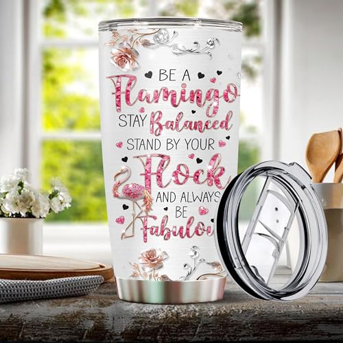 Personalized Flamingo Tumbler Gifts for Women Travel Cup Coffee Mug Gift for Mom Daughter Girls Sister Animal Lovers Insulated Stainless Steel 20oz With Lid - color: Flamingo