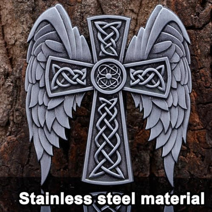 Guardian Angel Visor Clip - Guardian Angel Visor Clips for Cars,Stainless Steel Wings Cross Sunshade Clip Driver Gift - style: Celtic Wings - Silver