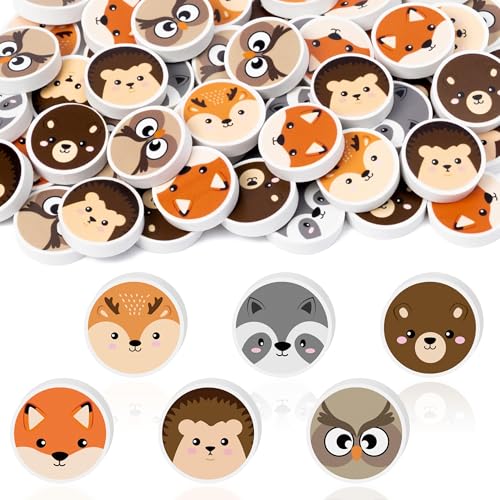 Woodland Animals Mini Eraser for Kids Back to School Gifts 60P Cute Animal Hedgehog Bear Assortment Novelty Pencil Erasers Bulk Stationery for Classroom Reward Birthday Party Goodies Fillers - style: Woodland Animals