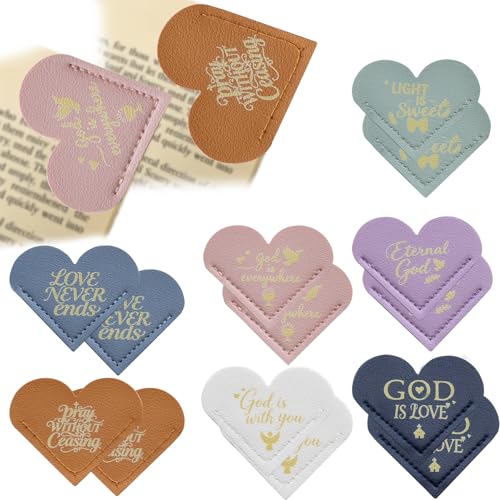 14Pcs Leather Heart Bookmarks Set, Cute Book Marks for Women Readers, Inspirational Christian Gifts for Mom, Bible Verse Page Accessories for Teachers Students Book Lovers