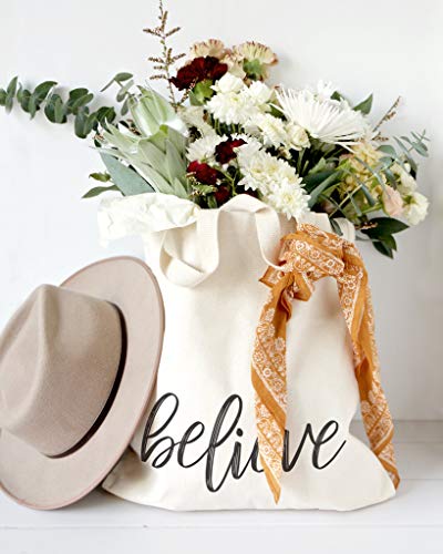 The Cotton & Canvas Co. Beach, Grocery, Farmers Market, Shopping and Travel Reusable Shoulder Tote and Handbag … - style: Believe
