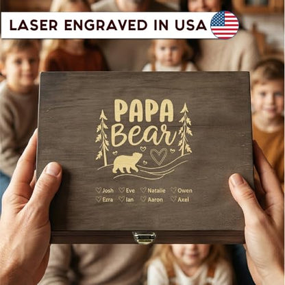Personalized Gift for Dad or Grandpa, Engraved Wooden Family Memory Box - style: 17. Papa Bear Designs