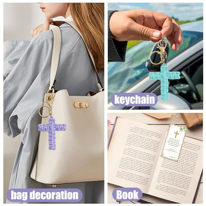 6 Set Cross Keychains, Christian Religious Keychains Bulk With Cards Organza Bags, Communion & Confirmation Presents - color: Multicolor