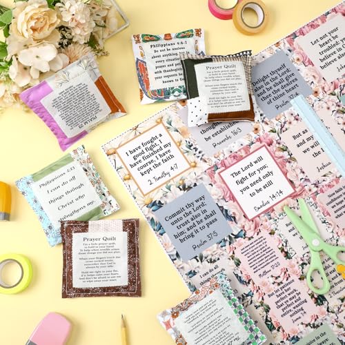 Fanfanwin 38 Sets Prayer Quilt Squares with Crosses, Floral, Brown - color: Brown, style: Flora