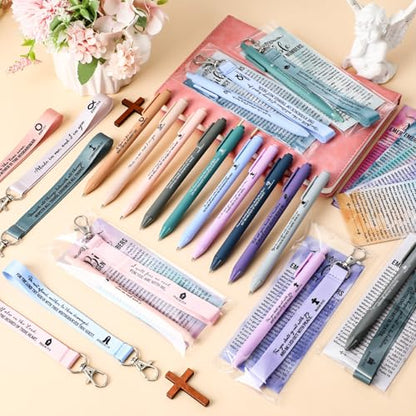 Sinload 50 Set Christian Gift Bulk Bible Emergency Numbers Bookmark with Silicone Keychains Scripture Quote Pen Religious Study Supplies for Father Day Church Bible Study Group (Watercolor) - color: Watercolour