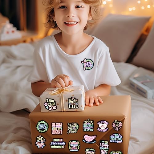 50 Pcs Jesus Christian Bible Stickers for Kids, Neon Christ Faith Vinyl Waterproof Water Bottle Laptop Decals, Teens Adults Religious Christianity Christmas Easter Thanksgiving - color: Bible-pvc-163kshr
