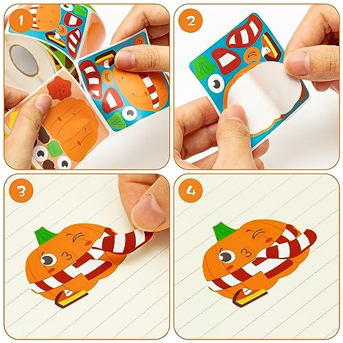 Haooryx Fall Pumpkin Stickers Roll, 300 Pcs Make Your Own Halloween Pumpkin - style: Halloween pumpkin 1Roll