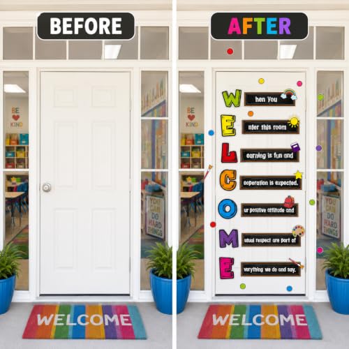 Cinrobiye Welcome Window Door Clings Stickers,Welcome Poster for Classrooms Door Decorations Back to School Party Teachers Supplies for Preschool Kindergarten Elementary Wall Glass Blackboard Decor