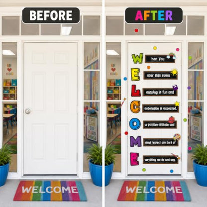 Cinrobiye Welcome Window Door Clings Stickers,Welcome Poster for Classrooms Door Decorations Back to School Party Teachers Supplies for Preschool Kindergarten Elementary Wall Glass Blackboard Decor