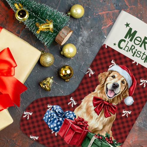 Golden Retriever Red Buffalo Plaid Christmas Stockings 16 Inch - color: Christmas09