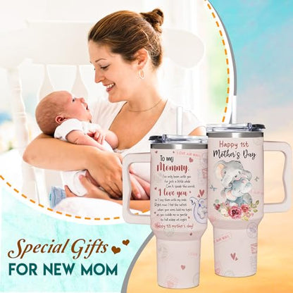 First Mothers Day Gifts For New Mom, Daughter From Baby, Sister, Son - 1st Mothers Day Gifts From Husband - First Time Mother Presents - Elephant 40oz Tumbler With Handle for Woman - color: 1st Mothers Day