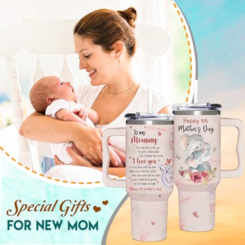 First Mothers Day Gifts For New Mom, Daughter From Baby, Sister, Son - 1st Mothers Day Gifts From Husband - First Time Mother Presents - Elephant 40oz Tumbler With Handle for Woman - color: 1st Mothers Day