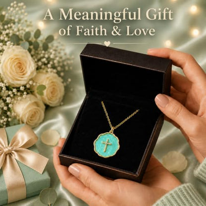 Enamel Cross Necklace for Women 18K Gold Plated Christian Pendant - color: Green
