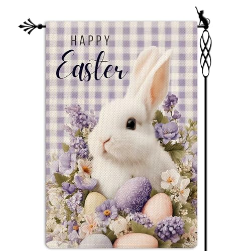 Happy Easter Garden Flag He is Risen Bunny Egg Garden Flag Vertical Double Sided Rustic Farmland Burlap Yard Lawn Outdoor Decor 12.5x18" - color: Easter Cross #WQ445