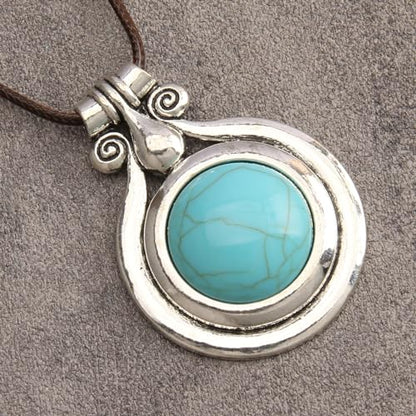 Leather Necklace for Women Long Boho Pendant Hippie Choker Necklace Bohemian Layered Leather Rope Wooden Jewelry Gifts - style: Leather Turquoise Necklace