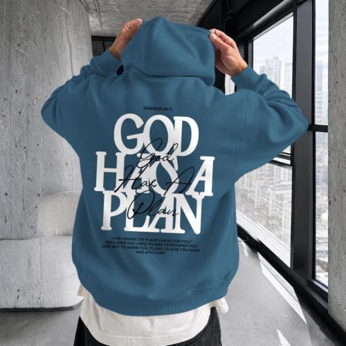 Christian God Hoodie for Men Jesus Faith Religious Bible Verse Hoodies Inspirational Graphic Fleece Sweatshirt - color: Deep Blue, size: XX-Large