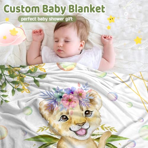 Personalized Baby Lion Blanket for Girls with Name - color: Lion