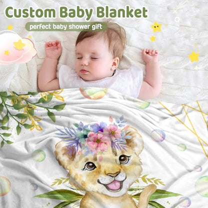 Personalized Baby Lion Blanket for Girls with Name - color: Lion