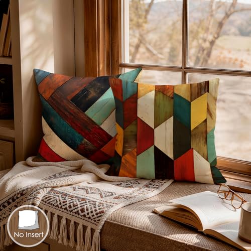 OBSEDE Retro Wood Grain Geometric Throw Pillow Covers 18 x 18 Inch Set of 4 - color: Retro Woodgrain Geometric Art, size: 18" x 18" (Pack of 4)