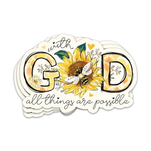 3PCs With God All Things Are Possible Sticker Inspirational Christian Bible Verse Sticker Jesus Worship Faith Decals Religious Scripture Waterproof Vinyl Stickers For Water Bottle Journal Laptop 3"x2"