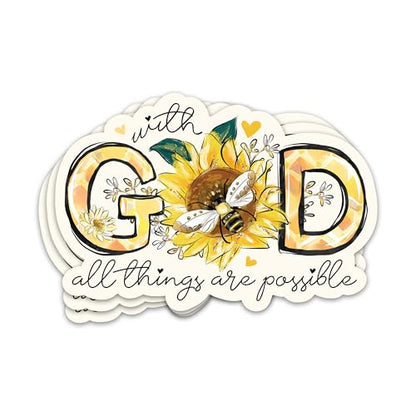 3PCs With God All Things Are Possible Sticker Inspirational Christian Bible Verse Sticker Jesus Worship Faith Decals Religious Scripture Waterproof Vinyl Stickers For Water Bottle Journal Laptop 3"x2"